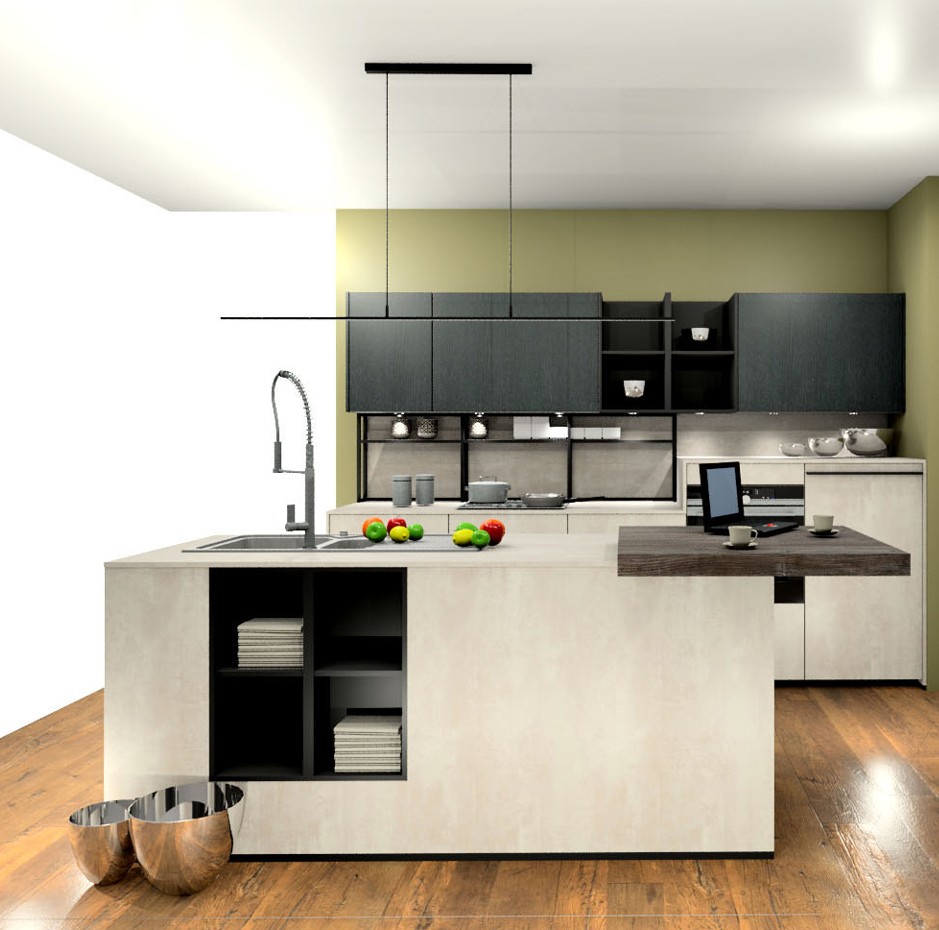 Moderne Küche mit Kochinsel und Geräten